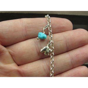 7" Sterling Silver Elephants And Stone Chips Bracelet Vintage Elegant Beautiful